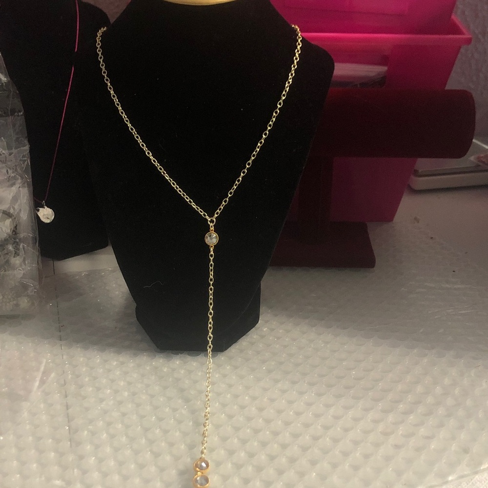 Jessica Elliot Gold Lariat Necklace with Pearl Accent